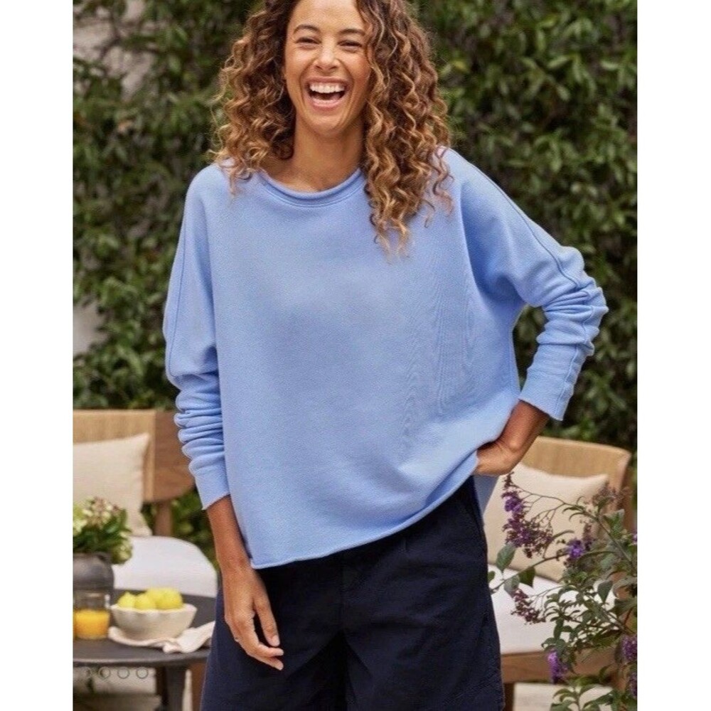 Frank & Eileen Anna Long-Sleeve Capelet Sweatshirt Light Blue L Quiet Luxury